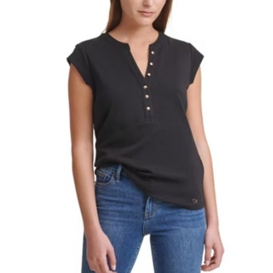 Calvin Klein Women's Modern Essentials Button Top in Black