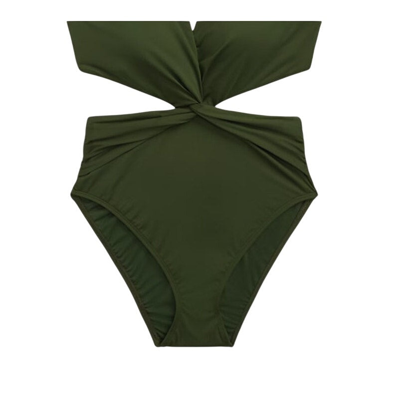 Lauren Ralph Lauren Women's Cutout Twist Halter Swimsuit in Olive Green