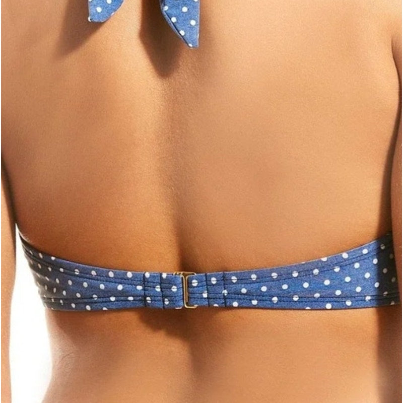 CREMIEUX Ladies Dusty Blue & White Polka Dot Halter Triangle Bikini Top, Size L