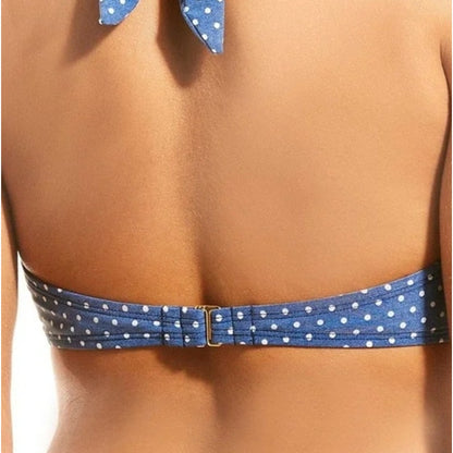 CREMIEUX Ladies Dusty Blue & White Polka Dot Halter Triangle Bikini Top