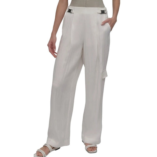 DKNY Women's Weathered Twill Belted Pants in Ivory