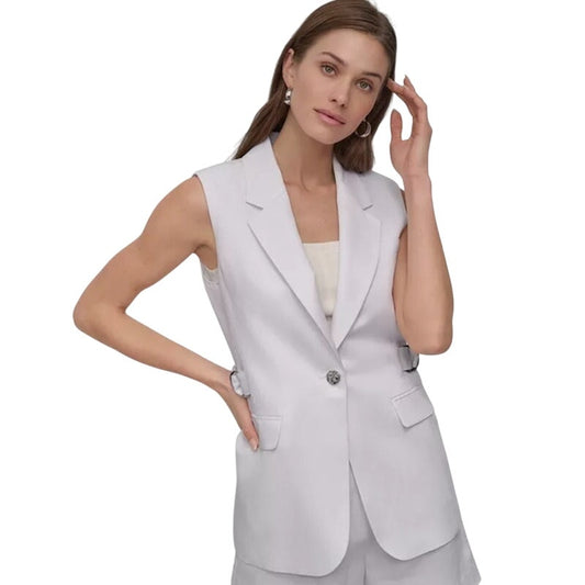 DKNY Women's Notch-Collar Belted Sleeveless Vest Jacket in Ivory