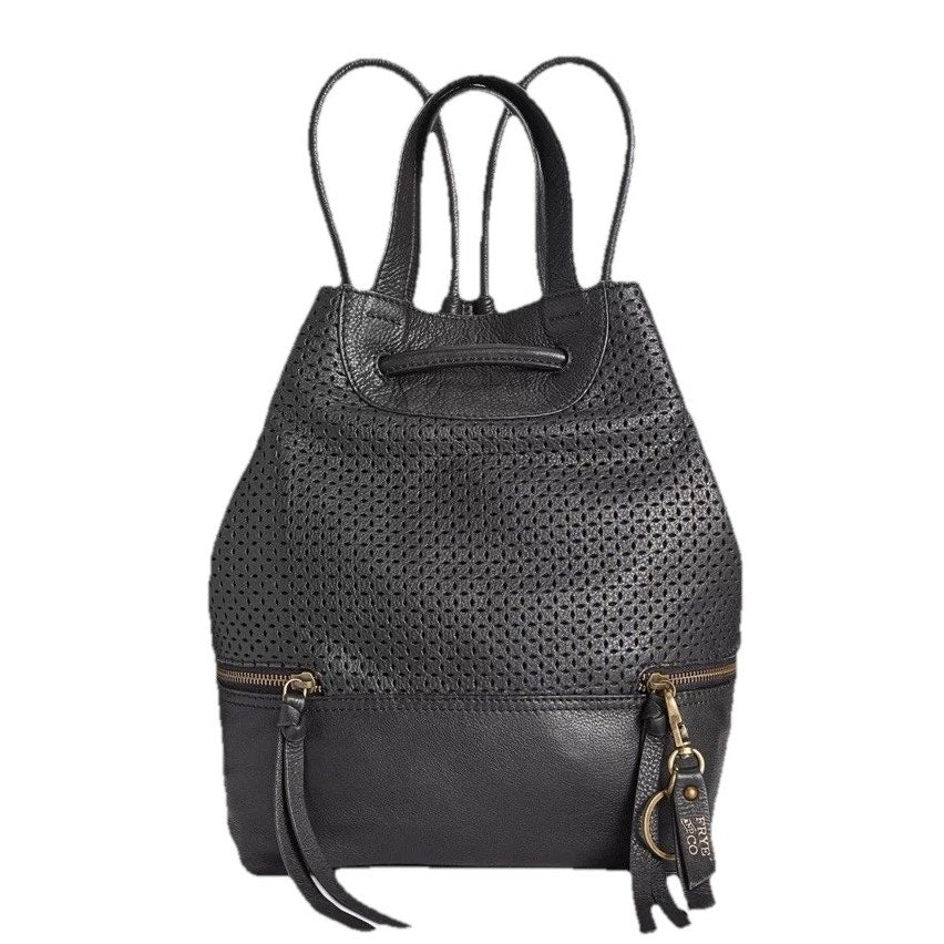 FRYE Solid Black Leather Backpack, Double Handle, Adjustable Straps, NWT!