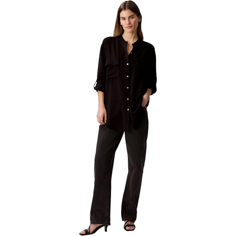Calvin Klein Women's Crepe Relaxed Button Down Shirt in Black