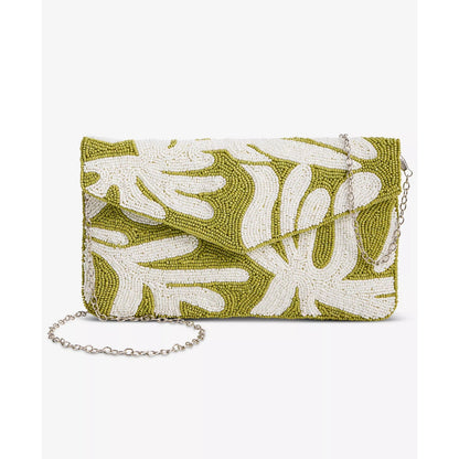 On 34th Hand Beaded Envelope Clutch in Green