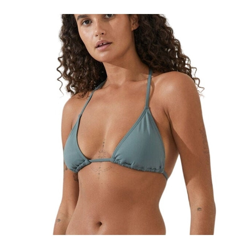 Cotton On Women's Solid Slider Triangle Bikini Top in Dusty Khaki Green