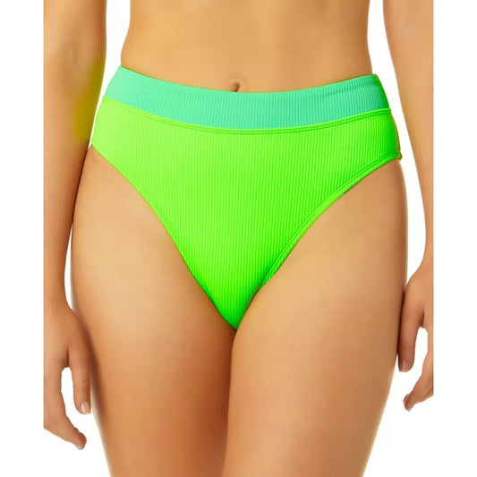 Salt + Cove Juniors' Banded High-Waist Ribbed Bikini Bottoms Colorblock Green