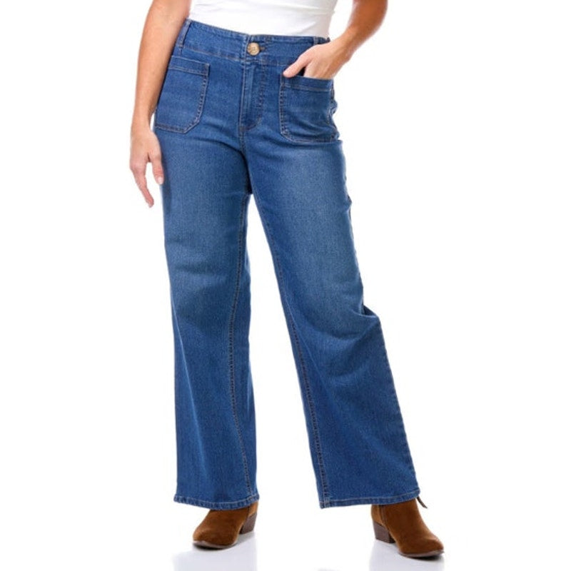 Rafaella Women's Plus Size Wide Leg Stretch Jeans in Coastal Blue Denim