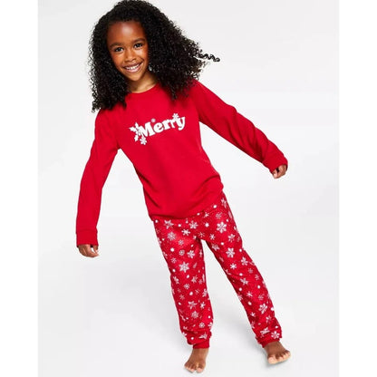 Family PJs Matching Kids Merry Snowflake Family Pajama Set in Candy Red