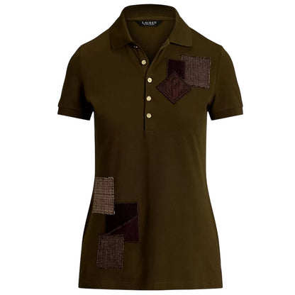 Lauren Ralph Lauren Women's Patchwork Pique Polo Top in Botanic Green, Size PS