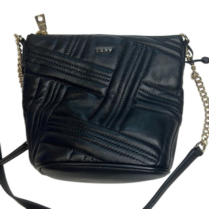DKNY Quilted Black Leather Bucket Bag, Crossbody Strap, Gold Hardware