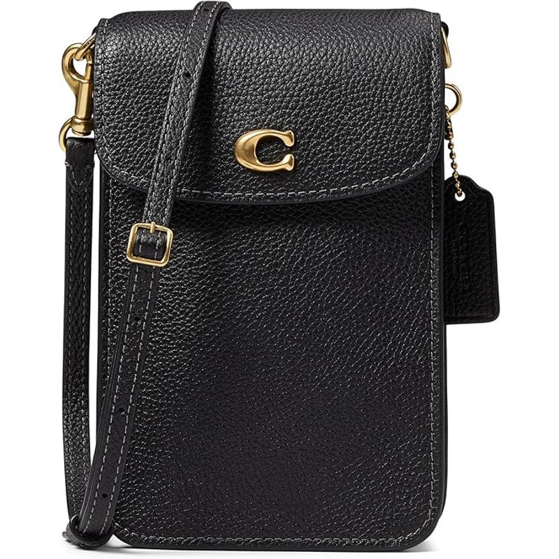 COACH Women's Polished Pebbled Leather Mini Crossbody Bag in Black