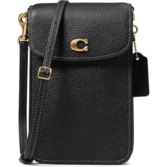 COACH Women's Polished Pebbled Leather Mini Crossbody Bag in Black
