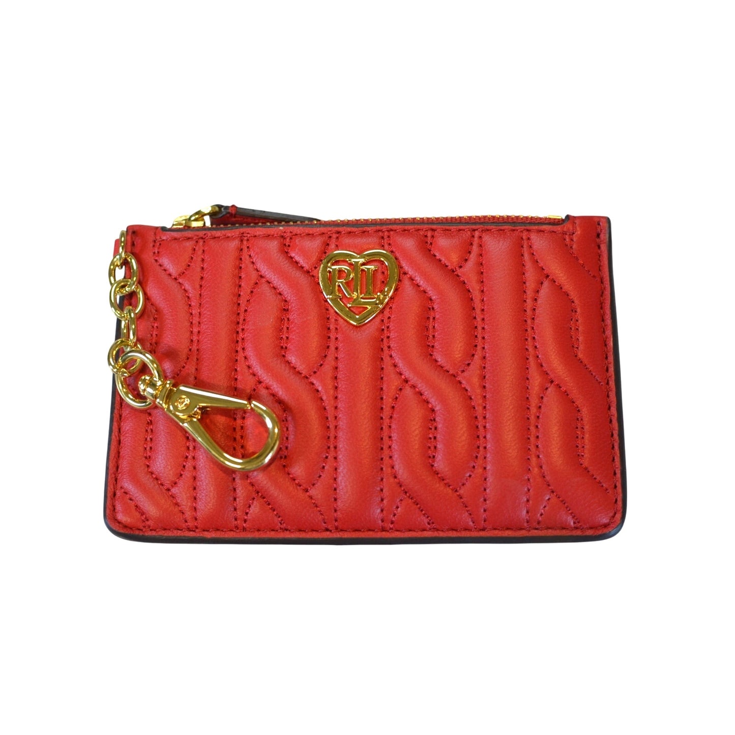 Ralph Lauren Quilted "Nappa" Leather Zip Card Case in Martin Red