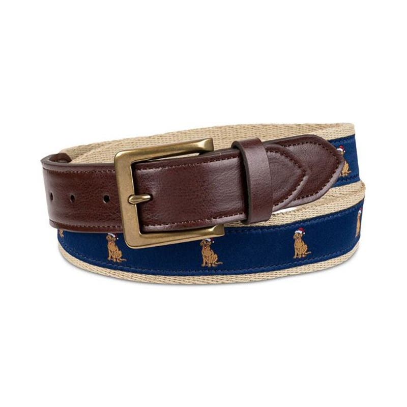 Club Room Men's Faux Leather Holiday Cheer Belt, Navy & Brown