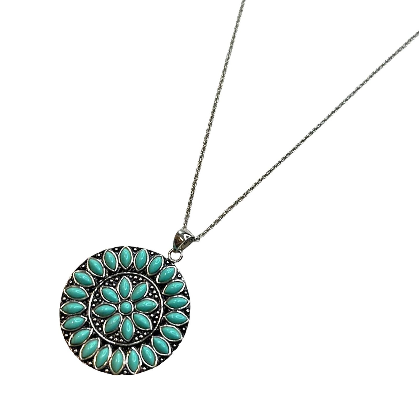 R. H. Macy  Sterling Silver & Turquoise Grid Circle Necklace