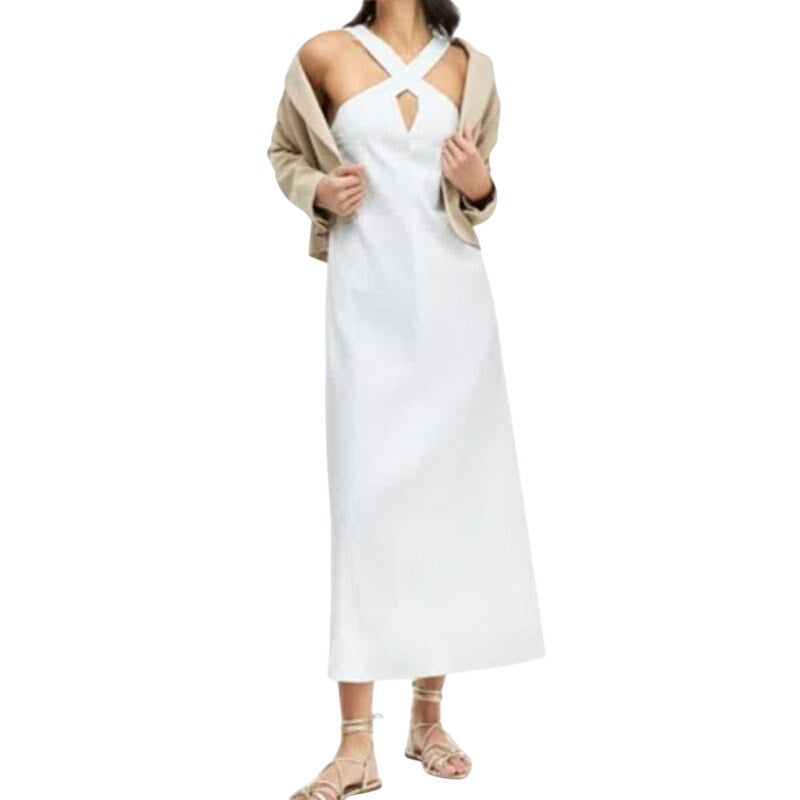 INC International Concepts Women's Linen-Blend Halter Midi Dress in Bright White