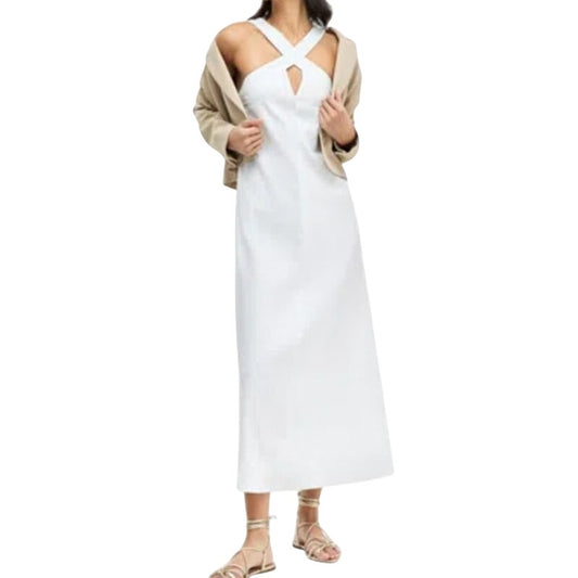 INC International Concepts Women's Linen-Blend Halter Midi Dress in Bright White