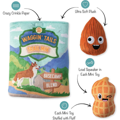 Fringe Studio Hide & Seek Plush Burrow Dog Toy Set, WAGGIN Tail Trail Mix