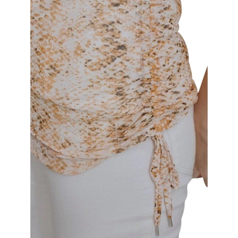 Calvin Klein Women's Ruched Mesh Top in Orange Animal Print