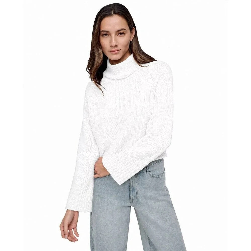 DKNY Jeans Women's Cropped Mock Neck Chenille Sweater in White