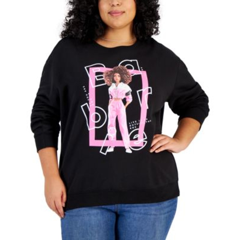 Love Tribe Juniors Trendy Plus Size Barbie Box Sweatshirt in Black & Pink