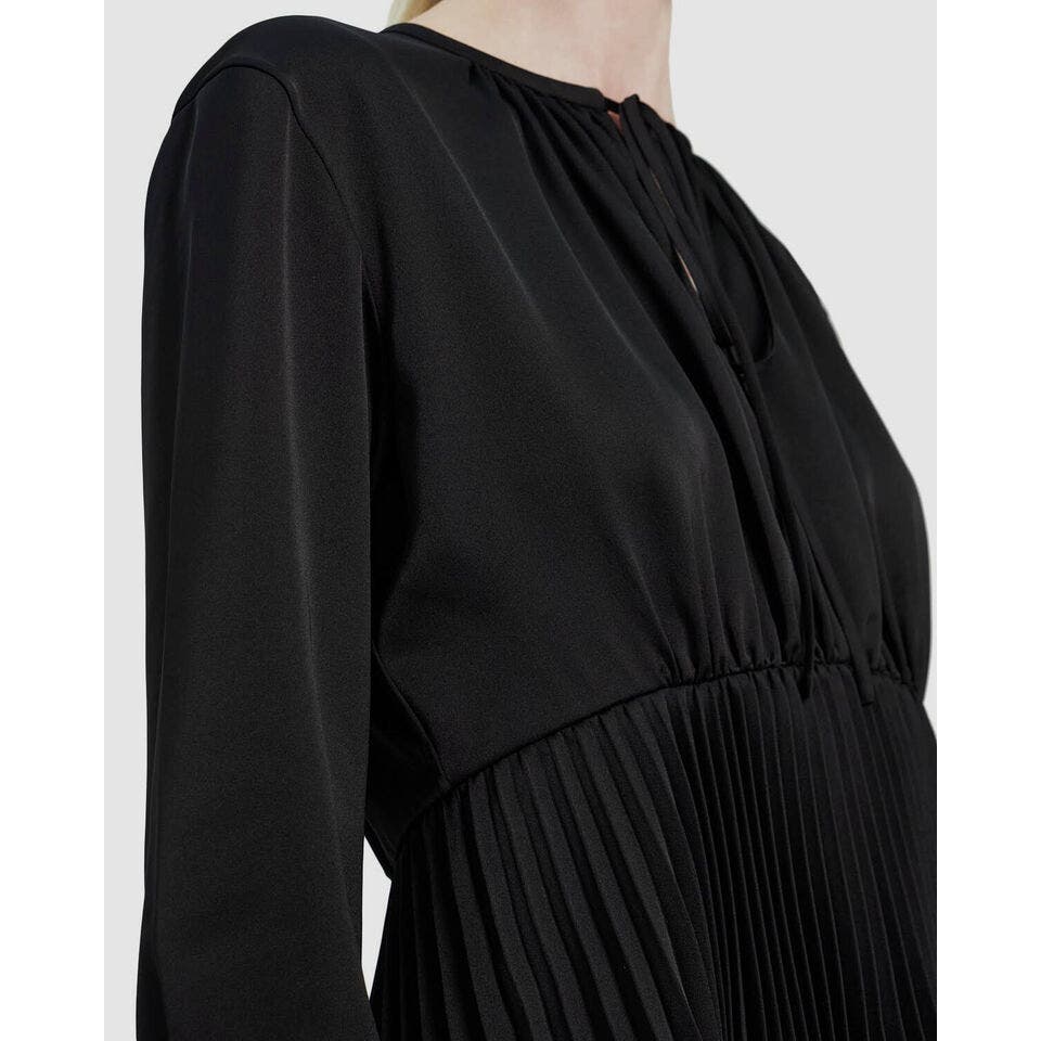 Theory Women's Black Satin Self-Tie Pleated Peplum Hem Blouse, Size Medium