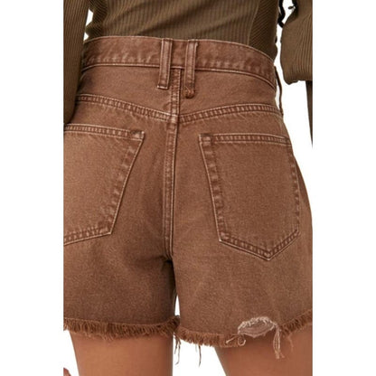 Free People Makai Cotton Cutoff Denim Shorts Washed Chocolate