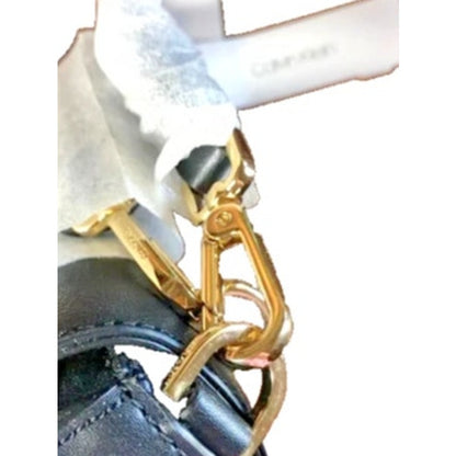 Calvin Klein Black Leather Crossbody Bag w/ Gold Stud & Lock Details