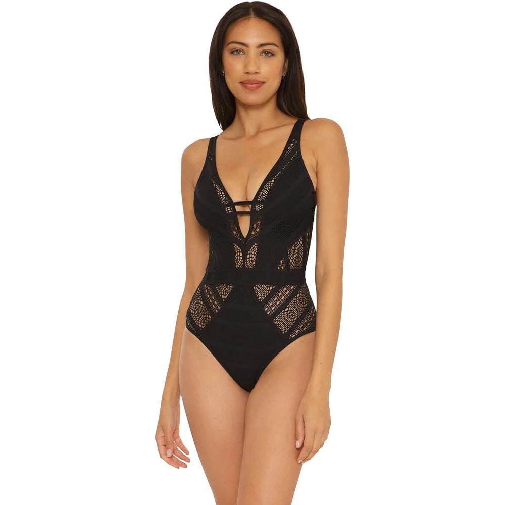 BECCA Women's Crochet Plunge One Piece Swimsuit in Black