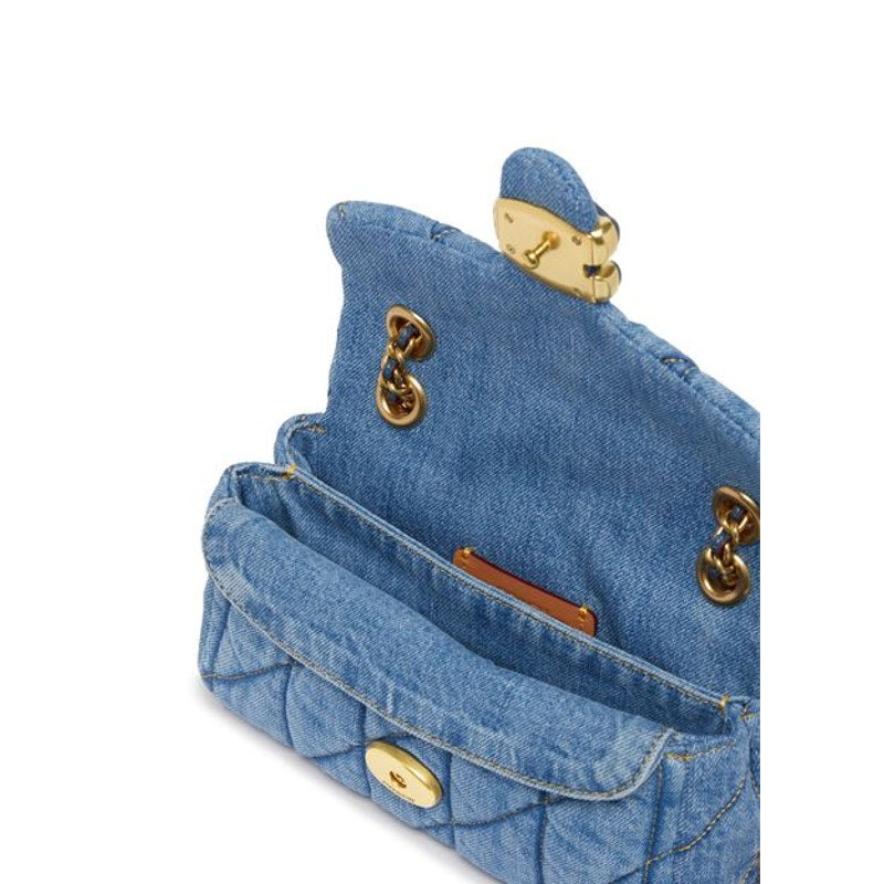 COACH Women's "Tabby 20" Quilted Denim Shoulder Bag in Brass & Indigo Blue
