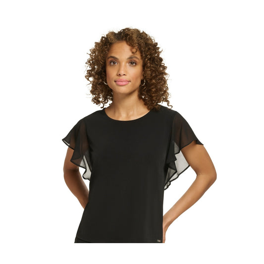 Calvin Klein Women's Flutter Sleeve Top in Black