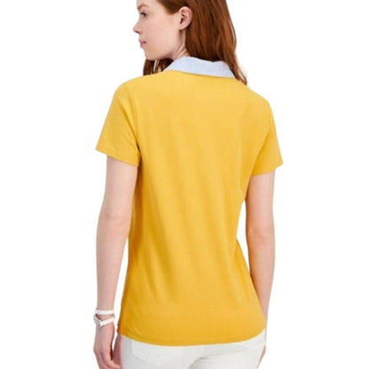 Tommy Hilfiger Women's Striped Collar Polo Shirt in Deep Maize Yellow