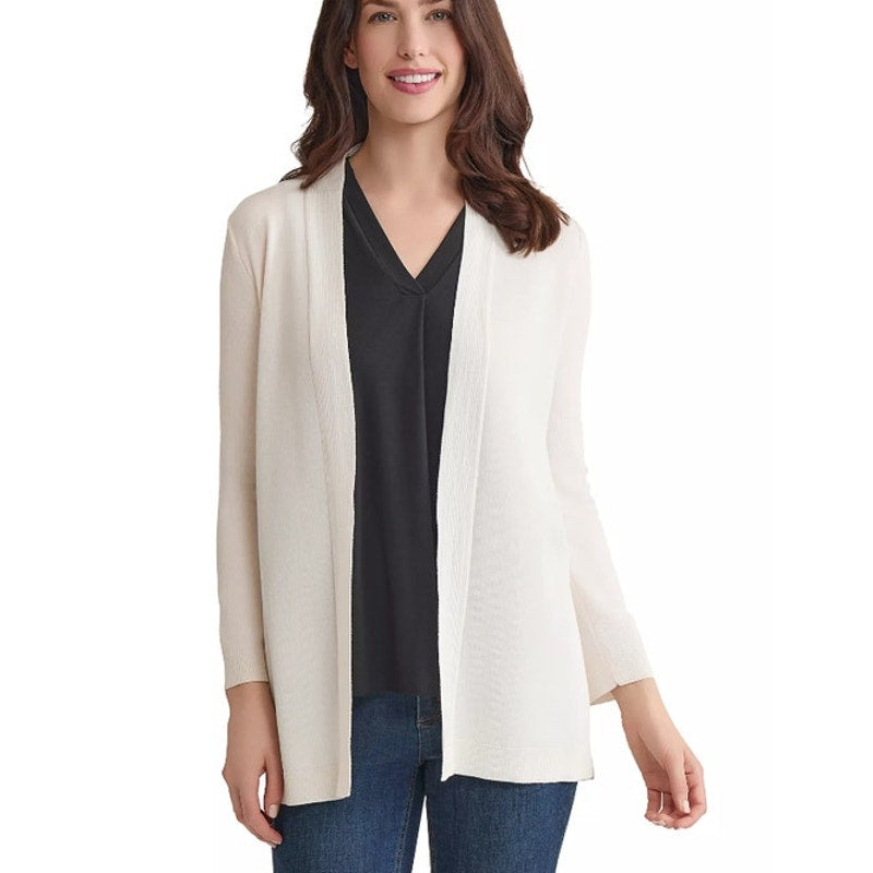 Jones New York Women's Open-Front Ribbed-Edge Cardigan in White