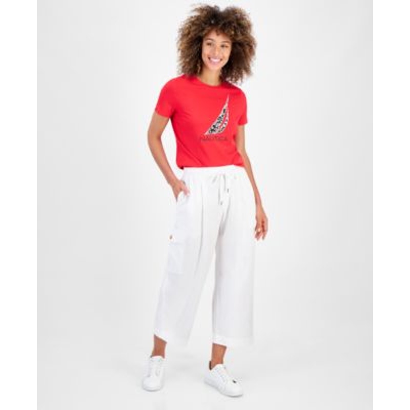 Nautica Jeans Women's Drawstring Cropped Cargo Pants in Bright White