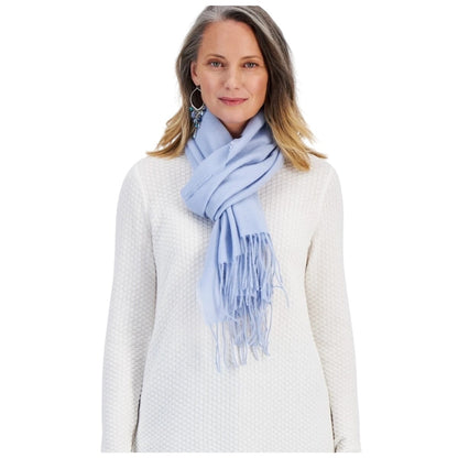 Style & Co Fringe Detail Solid Soft Wrap Scarf in Light Blue