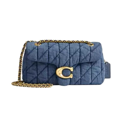 COACH Women's "Tabby 26" Quilted Denim Shoulder Bag in Brass & Indigo Blue