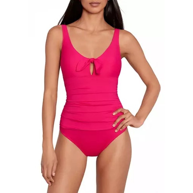 Lauren Ralph Lauren Tie Front Underwire One Piece Swimsuit In Orchid