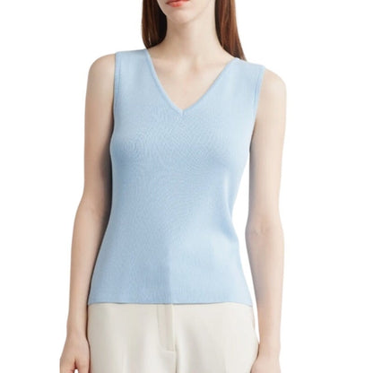 Tahari ASL Women's Fine-Rib Sleeveless V-Neck Top in Ice Blue