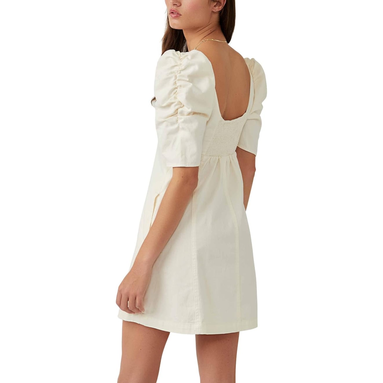 Free People Women's Cheyenne Denim Mini Dress in Ivory