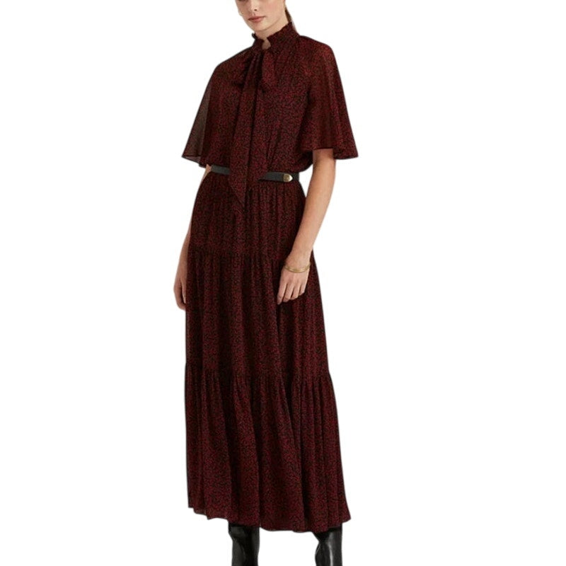 Lauren Ralph Lauren Women's Lipstick Red & Black Leaf Print Georgette Dress, 4