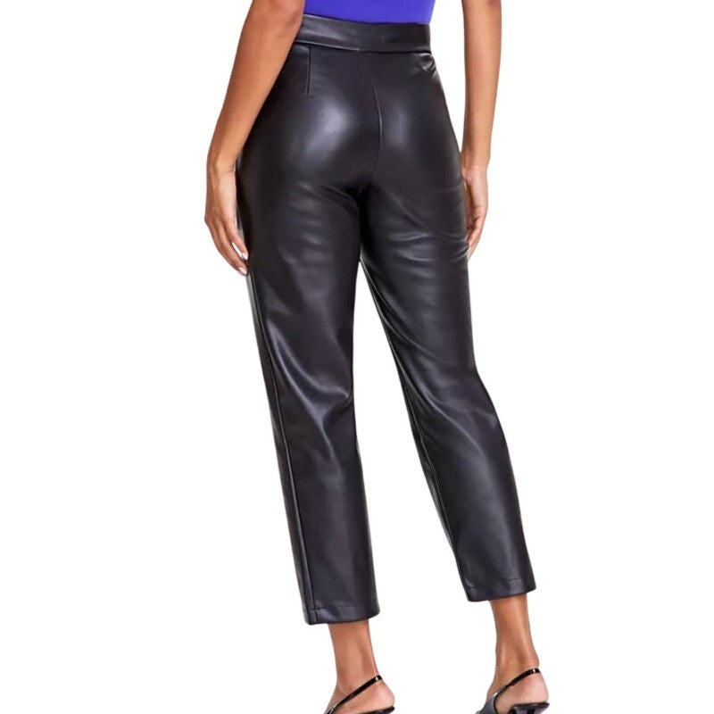 INC International Concepts Women's Faux-Leather Front-Slit Pants in Deep Black