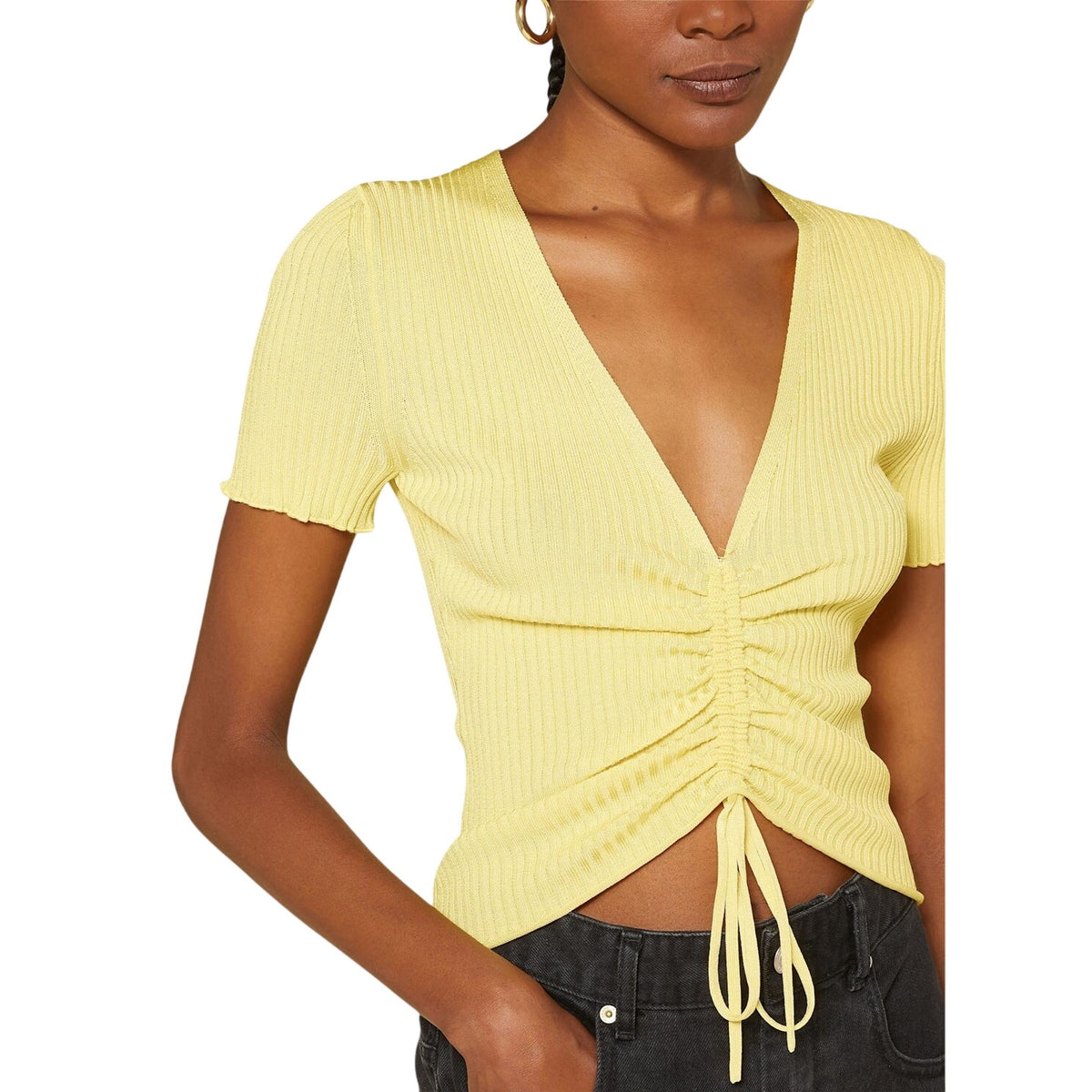 HUGO by Hugo Boss Slisera Knit Shirt Ruched Top in Yellow