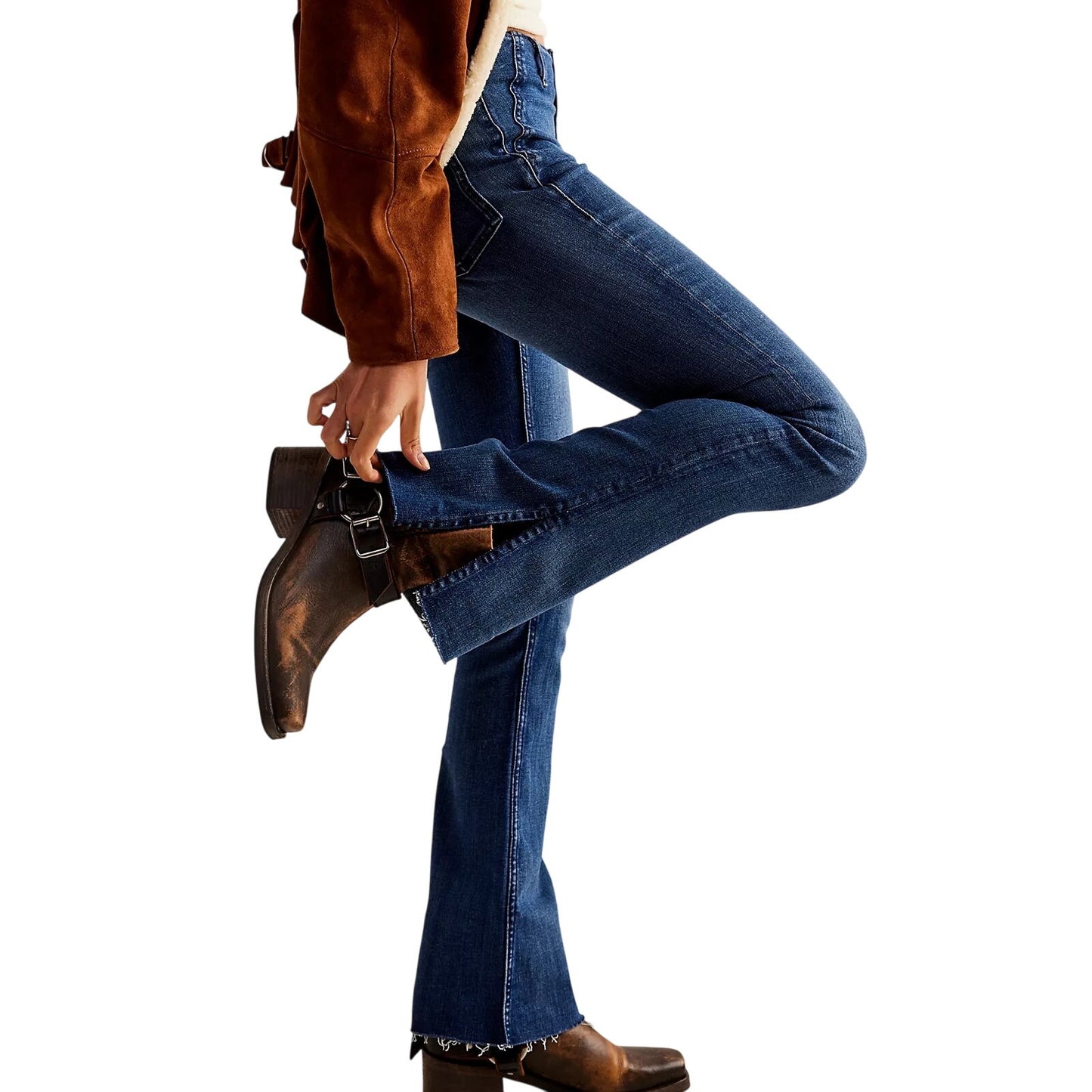 Free People Women's Level Up Mid-Rise Slit Ankle Jeans in Night Sky