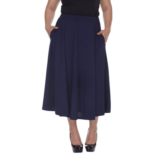 White Mark Women's Plus Size Flared Midi Skirt in Navy Blue