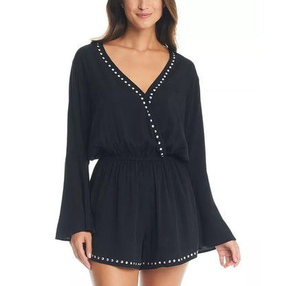Bar III Women's Tell Me About It Stud Cover-Up Romper In Black