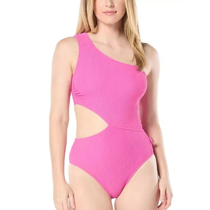 Michael Kors Women's One-Shoulder Side-Cutout Swimsuit In Cerise Pink