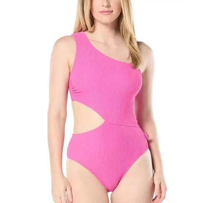 Michael Kors Women's One-Shoulder Side-Cutout Swimsuit In Cerise Pink