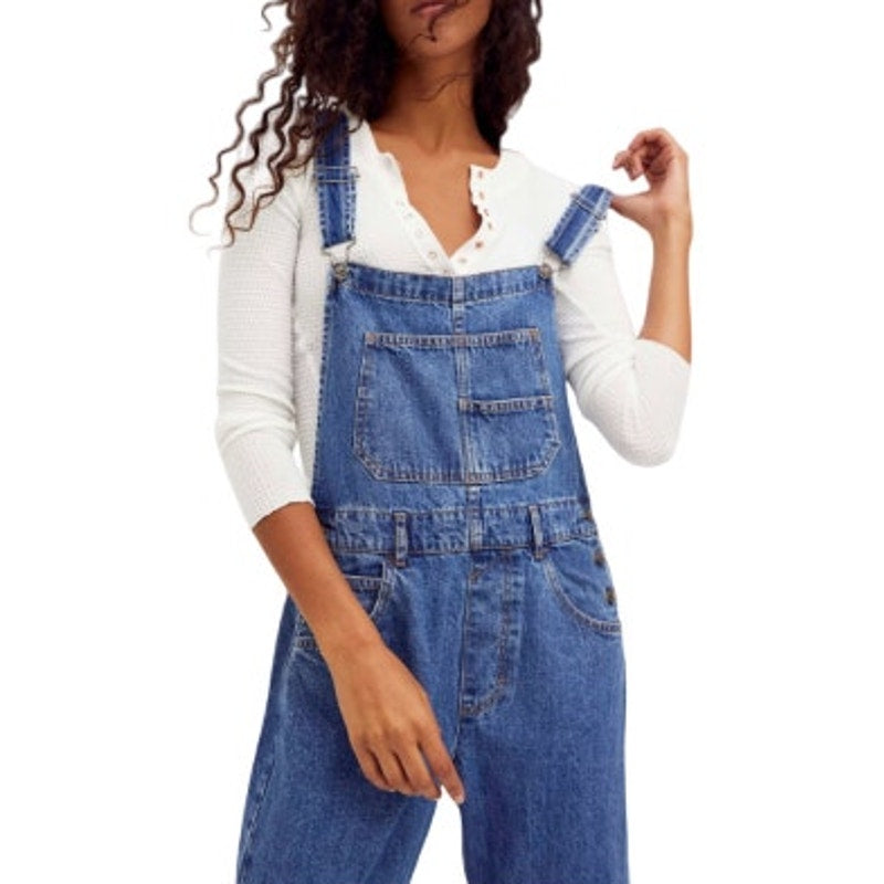 Free People We The Free Women's "Ziggy" Denim Overalls in Sapphire Blue, Size XL