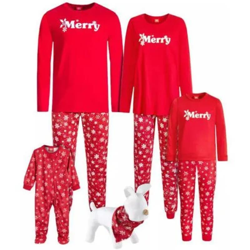 Family Pajamas Matching Women's Merry Snowflake Candy Red Pajamas